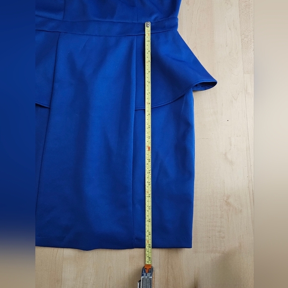 BISOU BISOU Michele Bohbot Cocktail Sleeveless Satin Peplum Dress Blue sz 10 EUC - Picture 6 of 6